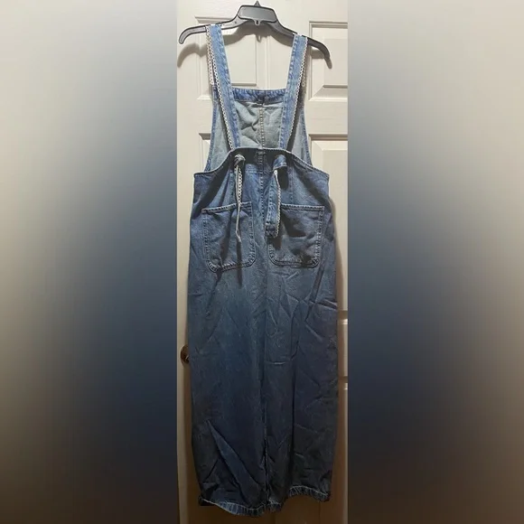 We The Free Blue Denim Overalls with Floral Pocket - Picture 6 of 11